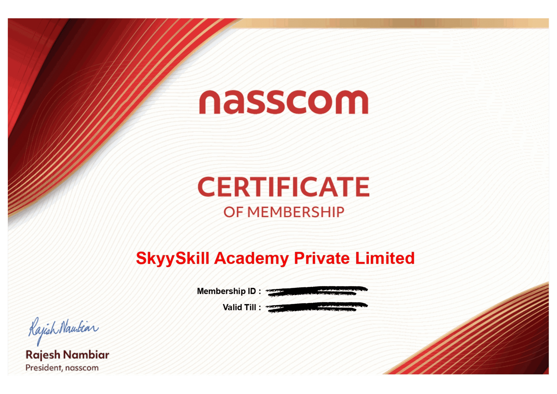 NASSCOM Membership Certificate